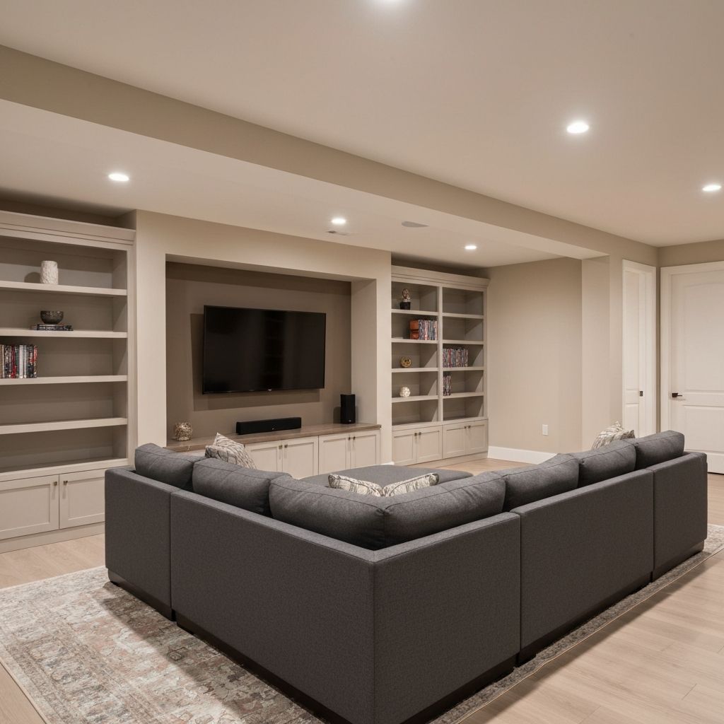 Finished basement entertainment space